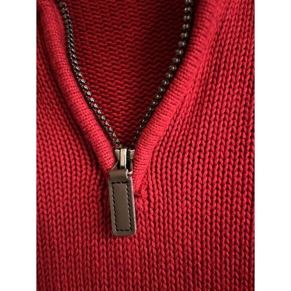 Polo CHAPS Mock Turtle Neck Red Quarter Zip 100% Knit Cotton Sweater Mens Large - Picture 8 of 14